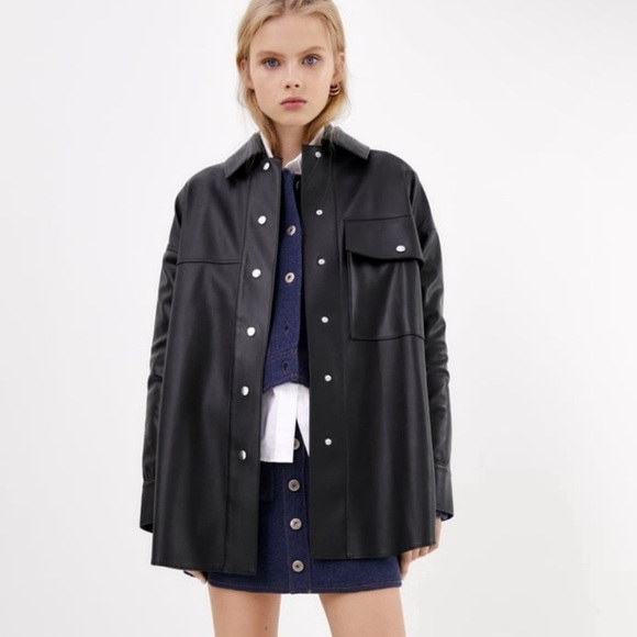 Zara Faux Leather Overshirt Jacket - Picture 1 of 12